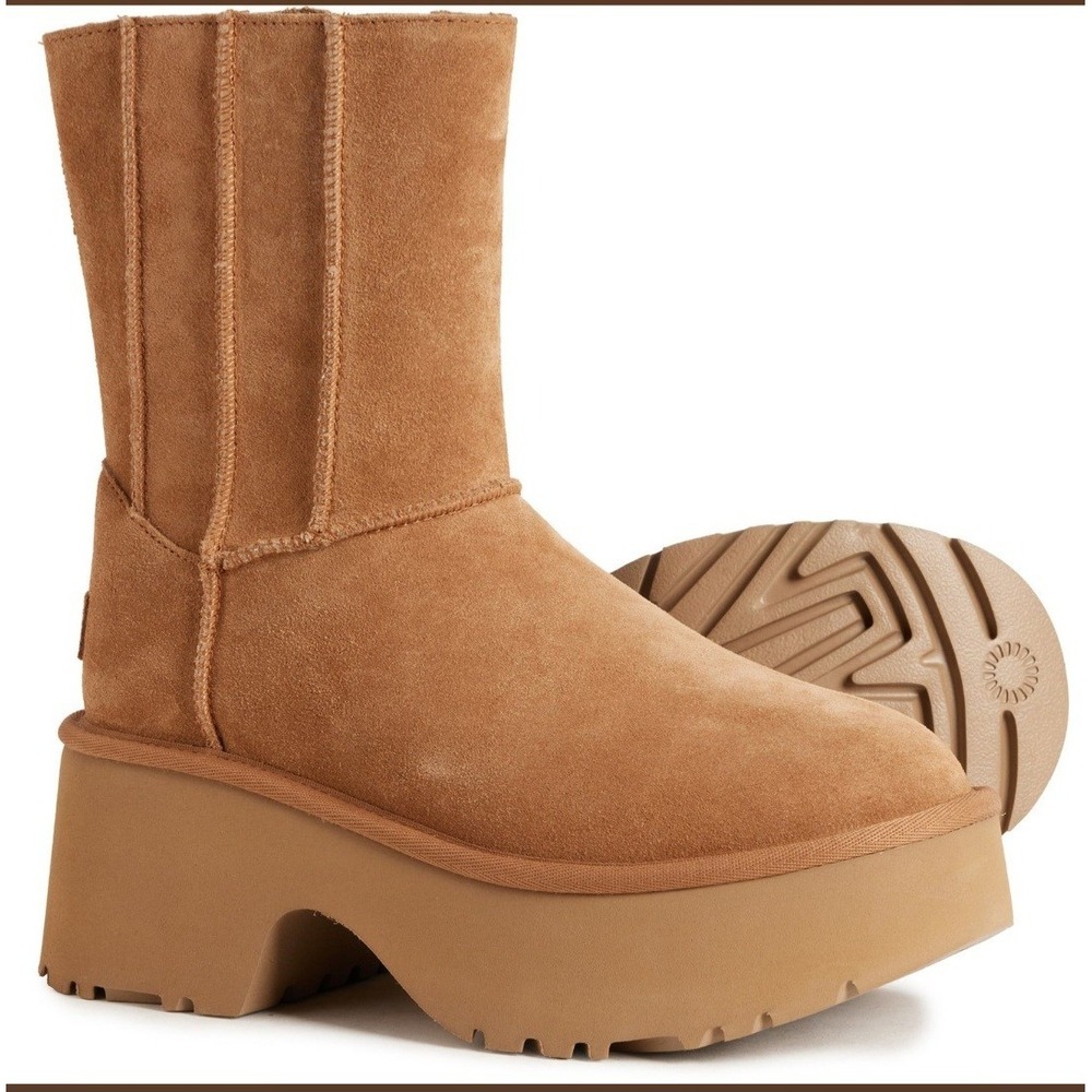 UGG Women's Trendy Block Heel Platform Boots Brown Suede Size 8 - Picture 2 of 9